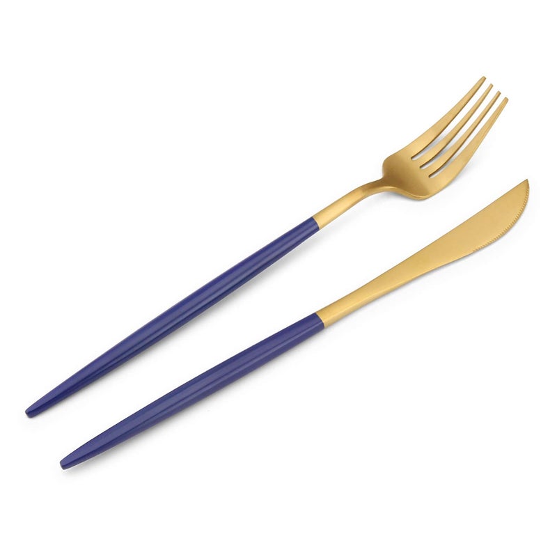 Bysta Matte Gold Silverware Set with blue handle, Bysta 5-Piece Stainless Steel Flatware Set, Kitchen Utensil Set Service for 1, Tableware Cutlery Set for Home and Restaurant, Satin Finish, Dishwasher Safe - Image 3